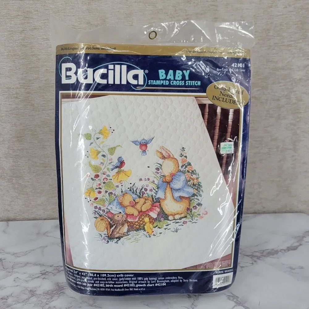 Bucilla Baby Stamped Cross Stitch Kit 42101 Rabbit  New Little One Crib Cover